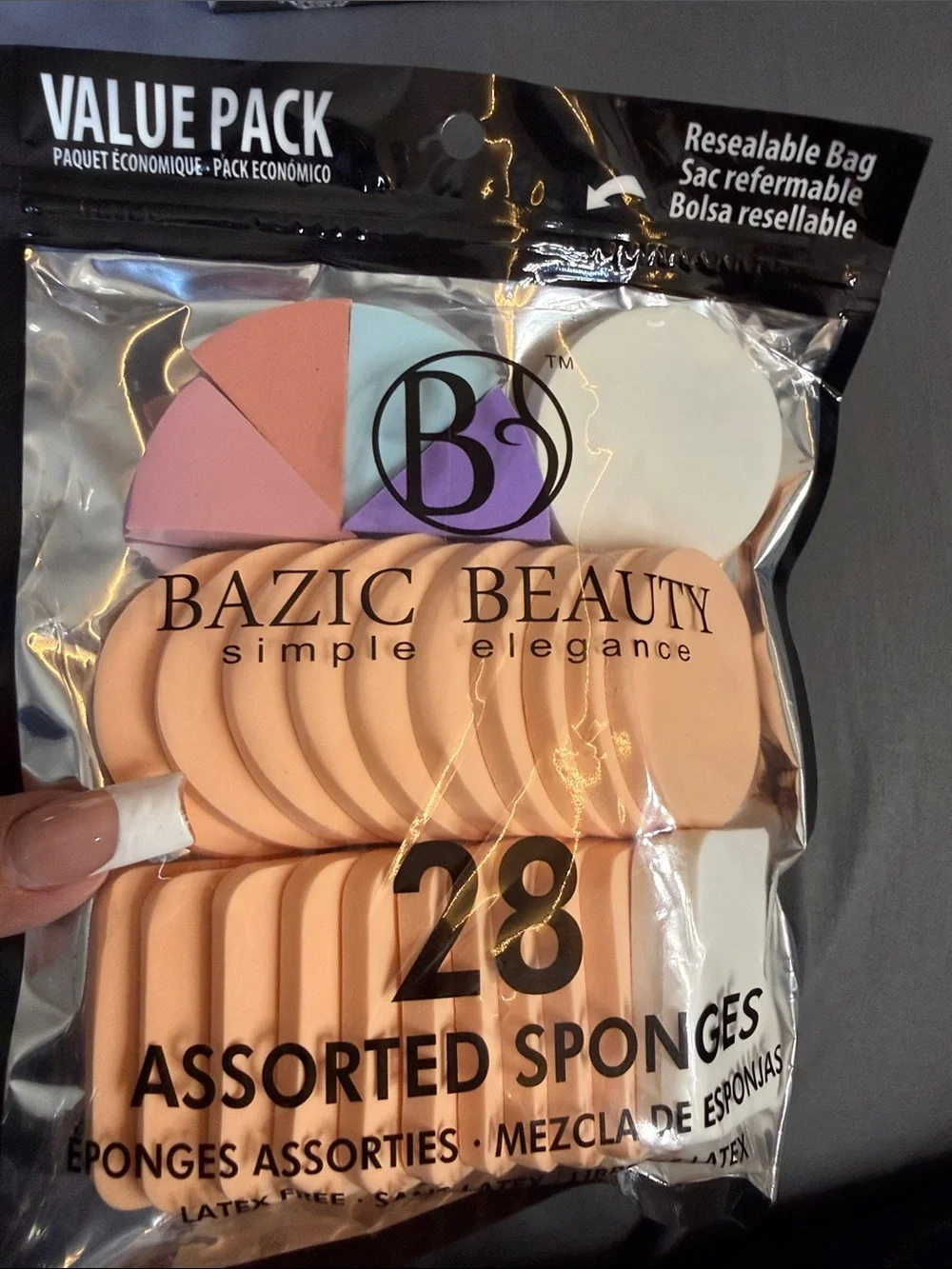 Bazic Beauty 28 Assorted Makeup Sponges - Peach + White + Pastel
